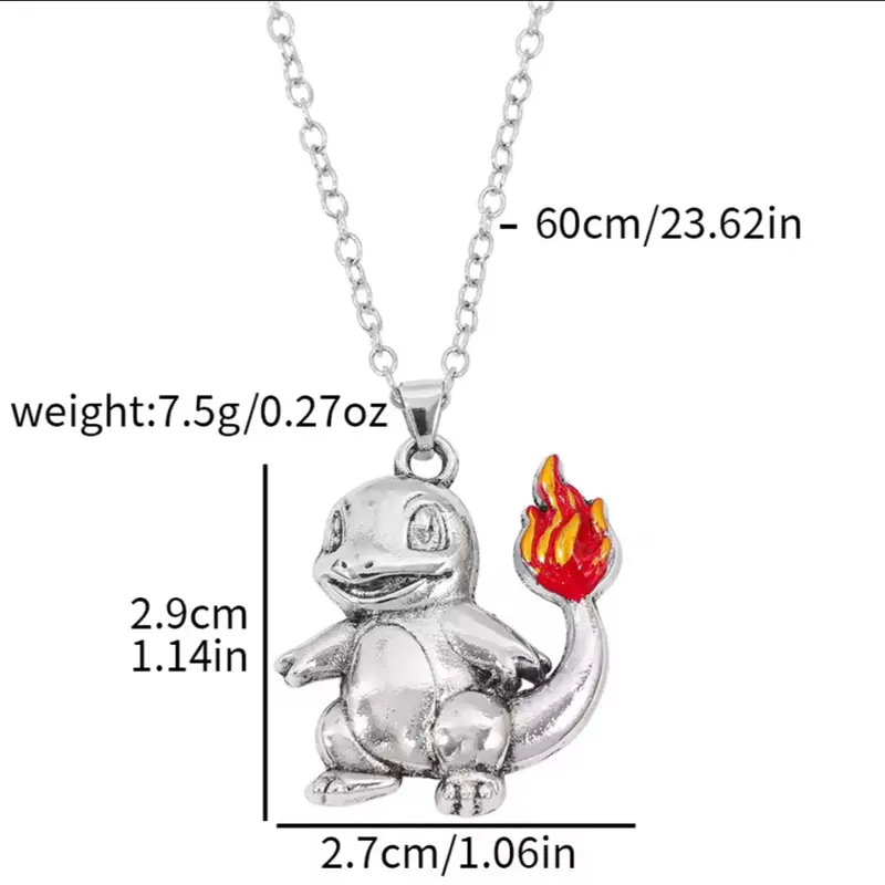 23.5 inch Silver Color Alloy Charmander Necklace