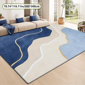 Velvet Soft Comfort Blue Ripple Pattern Print Rug, Home Decor Carpet, Living Room Large Mat, Sofa Pad, Door Mat, Coffee Table Mat, Decorative Area Rug