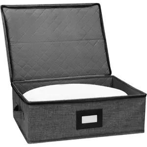 Storage Containers Platter Storage 17" x 13" x 6" for Dinnerware Storage and Transport 5 Large Felt Dividers Included Hard Shell and Stackable (Black)