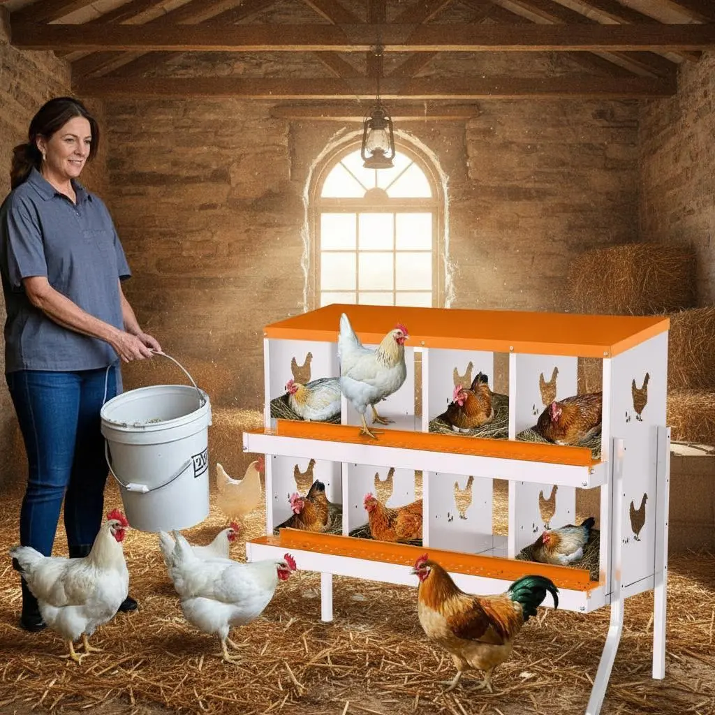 Garvee Upgraded Rustproof Galvanized Metal Chicken Nesting Box – 6 Compartments Egg Collection System – Ventilated, Easy Install Laying Box for Coops & Hens – Without Bracket, Blue