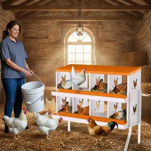Garvee Upgraded Rustproof Galvanized Metal Chicken Nesting Box – 6 Compartments Egg Collection System – Ventilated, Easy Install Laying Box for Coops & Hens – Without Bracket, Blue