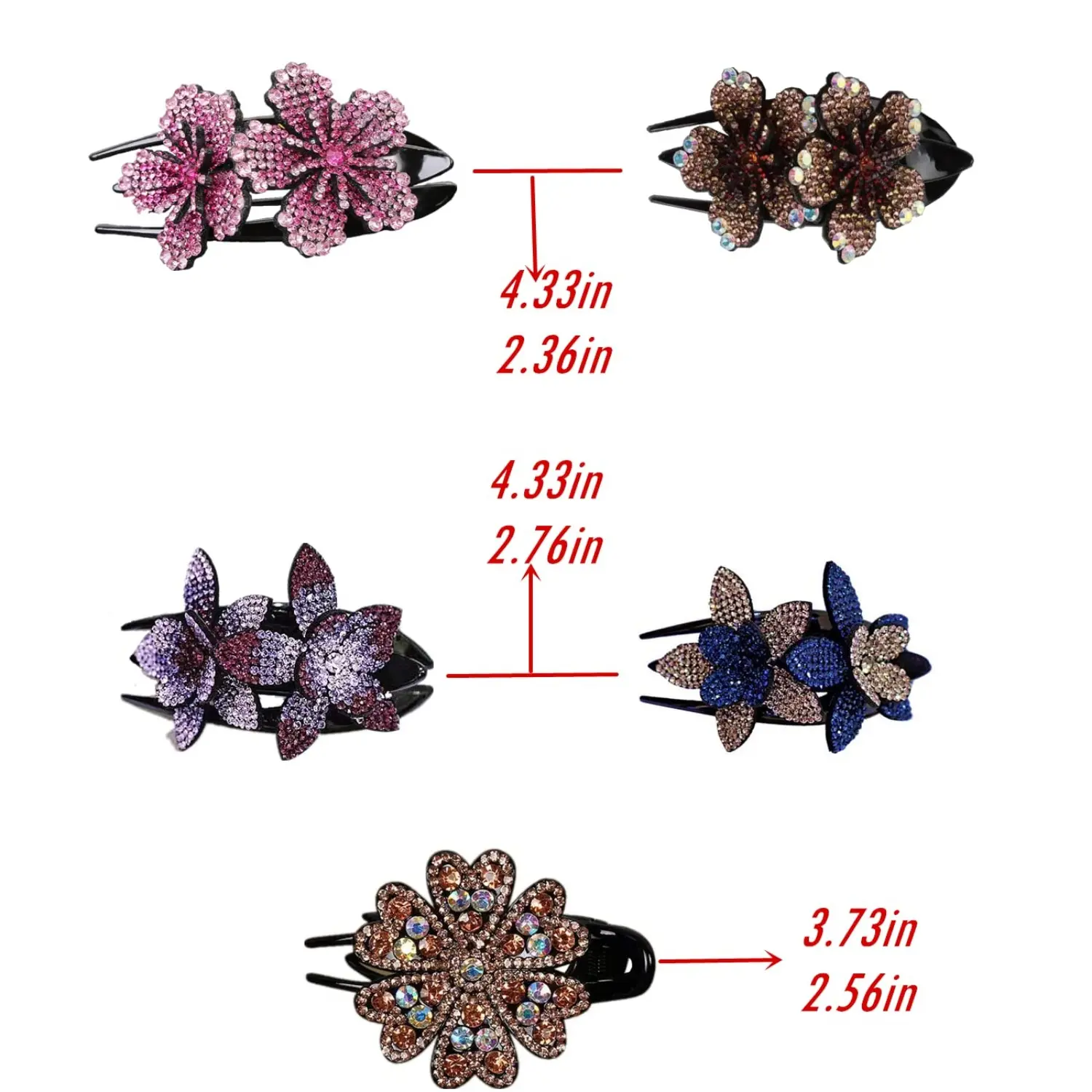 5 Pcs Double Flower Decorative Jeweled Rhinestone Hair Clip  display picture 2