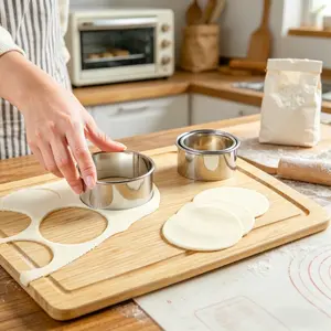 3PCS Stainless Steel Dumpling Skin Cutting Mould Round Biscuit Baking Tool Cutting Tool Clay Mold Independence Day Halloween Christmas Wedding Birthday Party Favors Camping BBaking Accessories Kitchen Stuff Kitchen Accessories Silvery