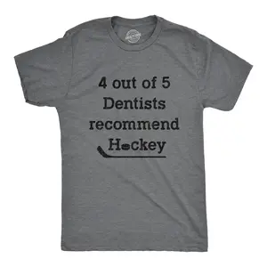 Mens 4 Out Of 5 Dentists Recommend Hockey T Shirt Funny Sports Canada Graphic Novelty Tee Mens Funny T Shirts Cool Vintage Fashion T-Shirt Gift Classic Menswear Funny Hockey Short Sleeve Novelty Tees for Guys Dark Grey