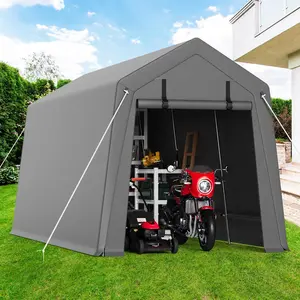 7x10FT Portable Outdoor Garage, Waterproof & UV-Resistant Portable Storage Shed with 2 Roll-Up Doors, Carport Tent for Motorcycle, Bike, and Tools