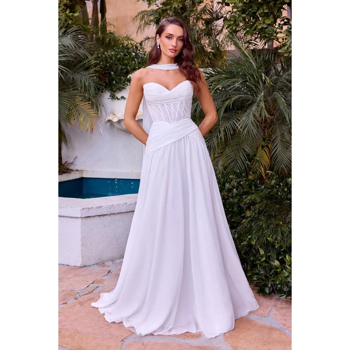 Cinderella Divine -CD395W A-line wedding gown with strapless sweetheart neckline and ruched pleated bodice