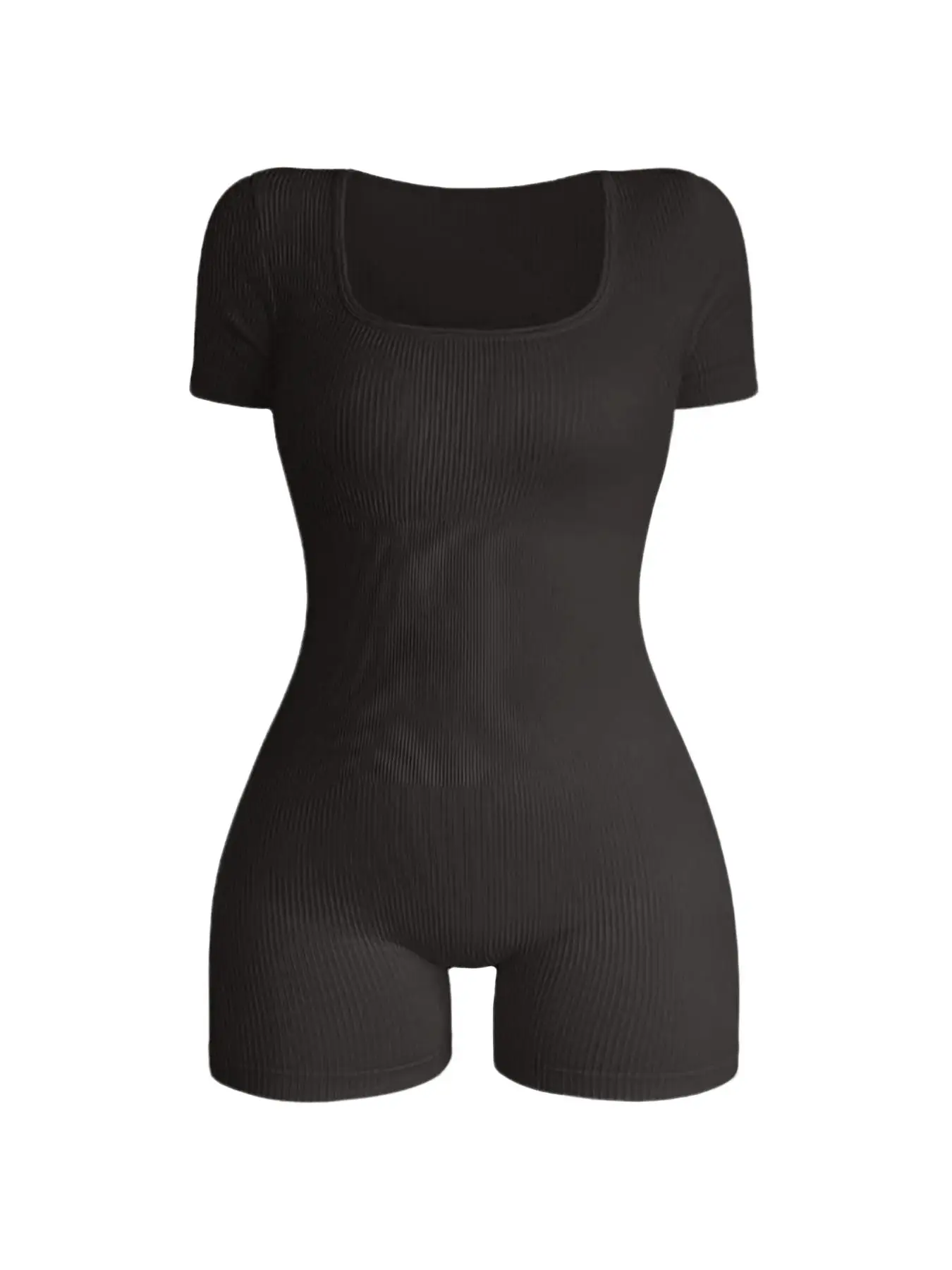 Women's Solid Short Sleeve Sports Bodysuit, Casual Sporty Square Neck Bodycon Bodysuit for Yoga Gym Workout, Summer Outfits 2024, Ladies Sportswear fo