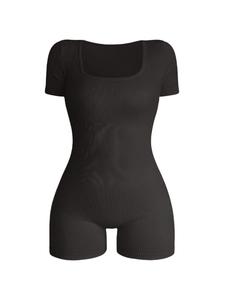 women's solid short sleeve sports bodysuit, casual sporty square neck bodycon bodysuit for yoga gym workout, ladies sportswear for all seasons, gym workout apparel, athleisure style workout gym clothing, stretchable stylish activewear
