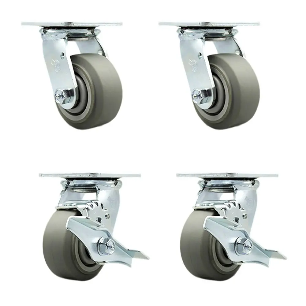 Service Caster TOOL-SCC-30CS420-TPRBF-2-TLB-2 Tool Box Caster Wheel Set - 4 in. Non-Marking, Zero Maintenance Thermoplastic Rubber Flat Tread Wheels - Industrial Grade - 2 Swivel with Top Lock Brakes