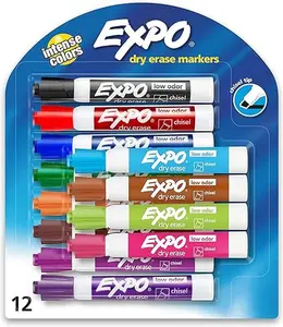 EXPO Low Odor Dry Erase Markers, Chisel Tip, Assorted Colors, 12 Count
