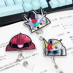 3 ops Self Drawn Mecha Inu Badge Reels, Non-Anime Original ID Holder Gifts