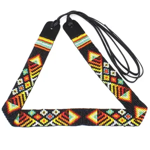 Handmade beaded Black multicolored flower Cowboy rodeo Hatband