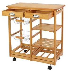 Zeny Rolling Wood Kitchen Island Trolley Cart Dining Storage Drawers Stand Durable