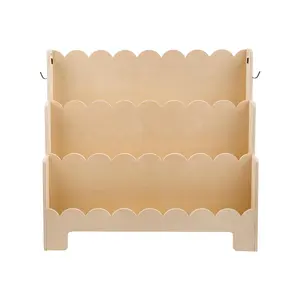 VEVOR Montessori Bookshelf, 3-Tier Scalloped Kids Bookshelf, Front Facing Toddler Bookcase, Dual Hooks for Hanging Backpacks, Baby Bookshelf for Kids Room, Living Room, Entryway, Nursury, Preschool