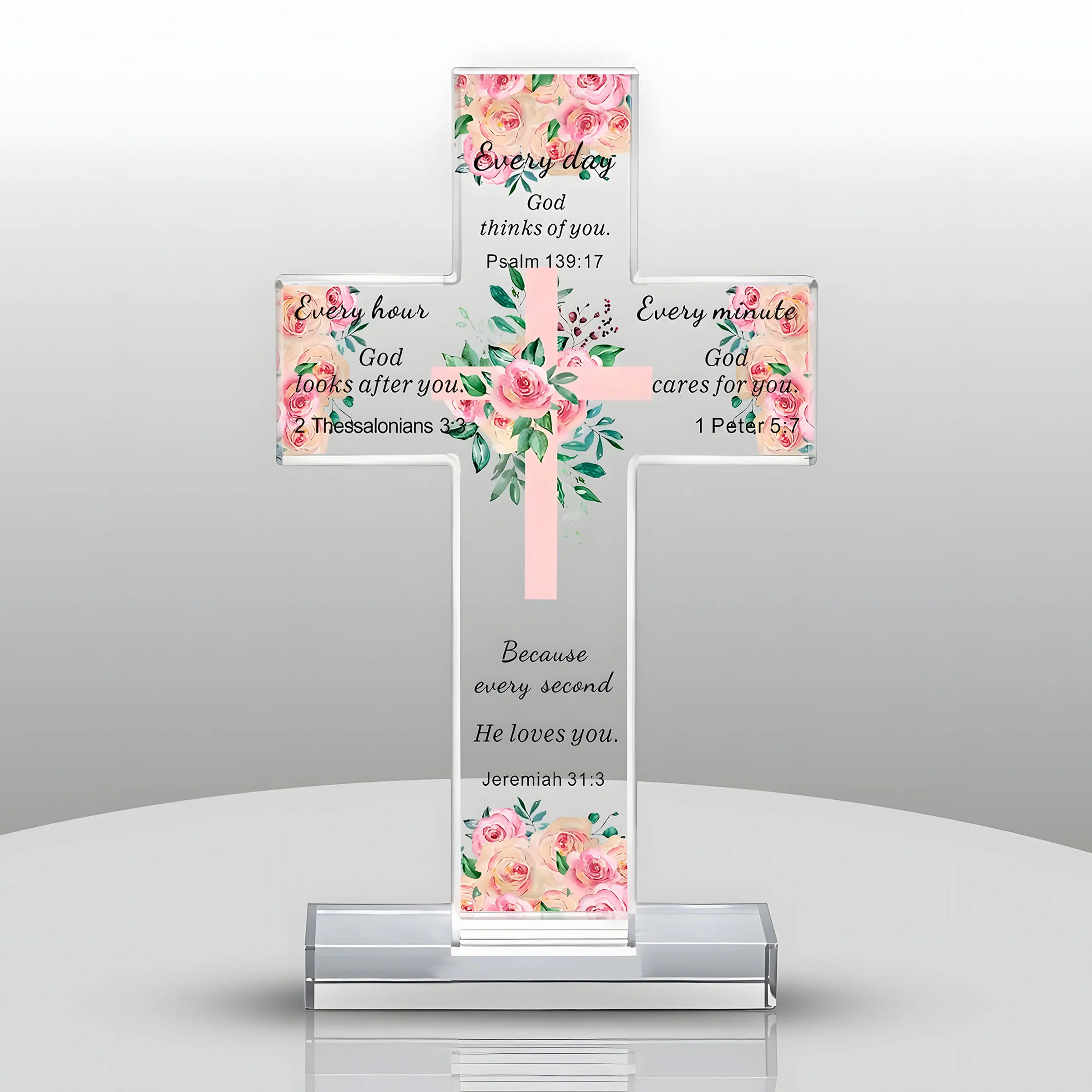 Acrylic Religious Gift for Women, Christian Cross Stand, Jesus Bible Verse, Office Decor, Religious Home Decor, Catholic Decoration, God Loves You Signature, Religious Ornament, Religious Decorations