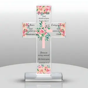 Acrylic Religious Gift for Women, Christian Cross Stand, Jesus Bible Verse, Office Decor, Religious Home Decor, Catholic Decoration, God Loves You Signature, Religious Ornament