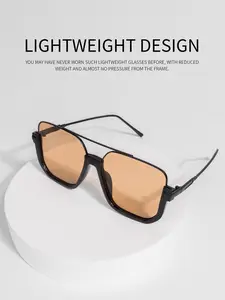 Vintage Double Bridge Square Sunglasses UV400 | Face - Slimming Caramel & Black Shades