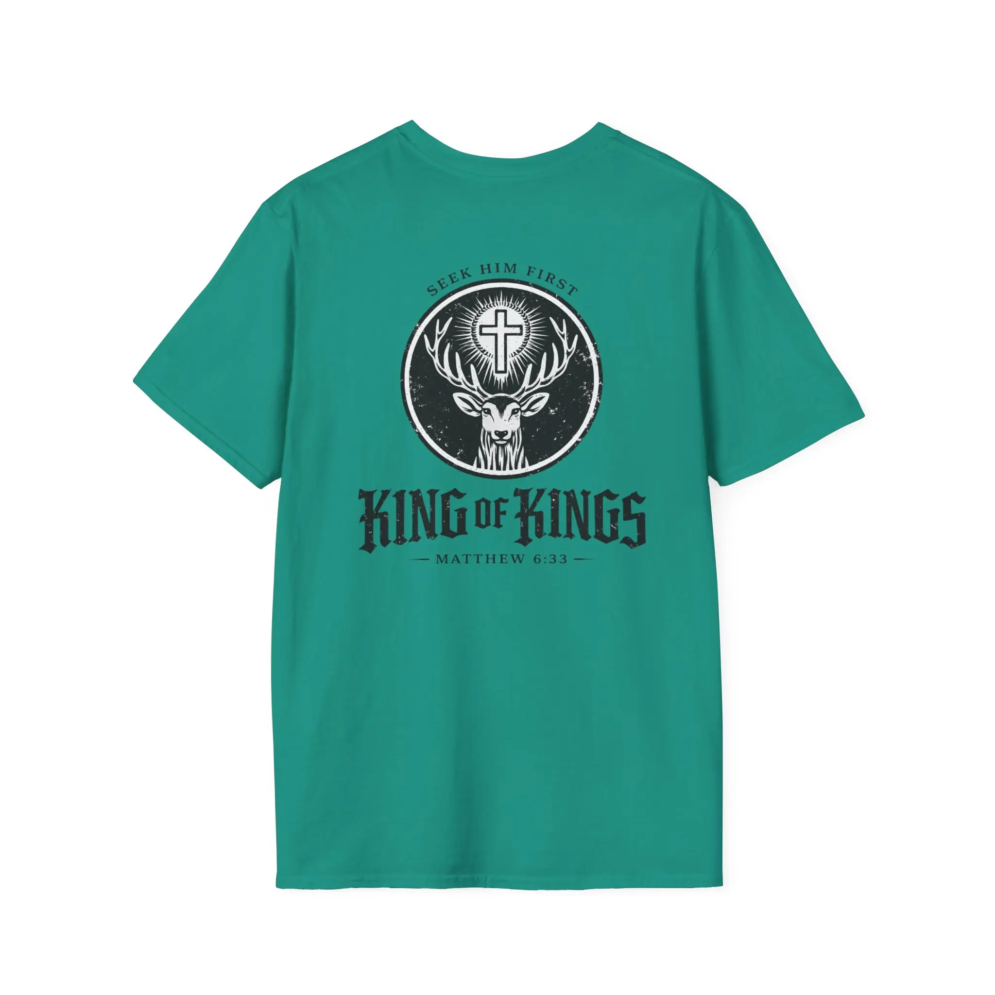 King of Kings Deer Cross T-Shirt | Christian Faith Scripture Matthew 6:33
