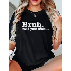 100% Cotton Unisex "Bruh Read Your Bible" Funny Christian Meme T-Shirt Soft Crew Neck Short Sleeve TikTok Viral Religious Apparel Daily Church Summer Wear Perfect Christian Gift for Men Women