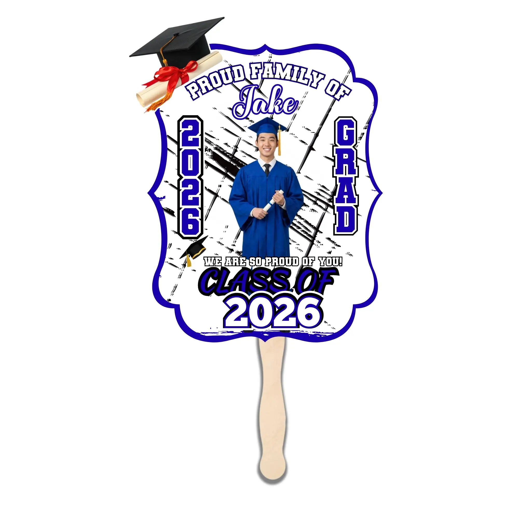 Durable Hand-Print Paper Personalized Graduation Fans, Custom Photo Class of 2026 Party Favors for Festive Gatherings