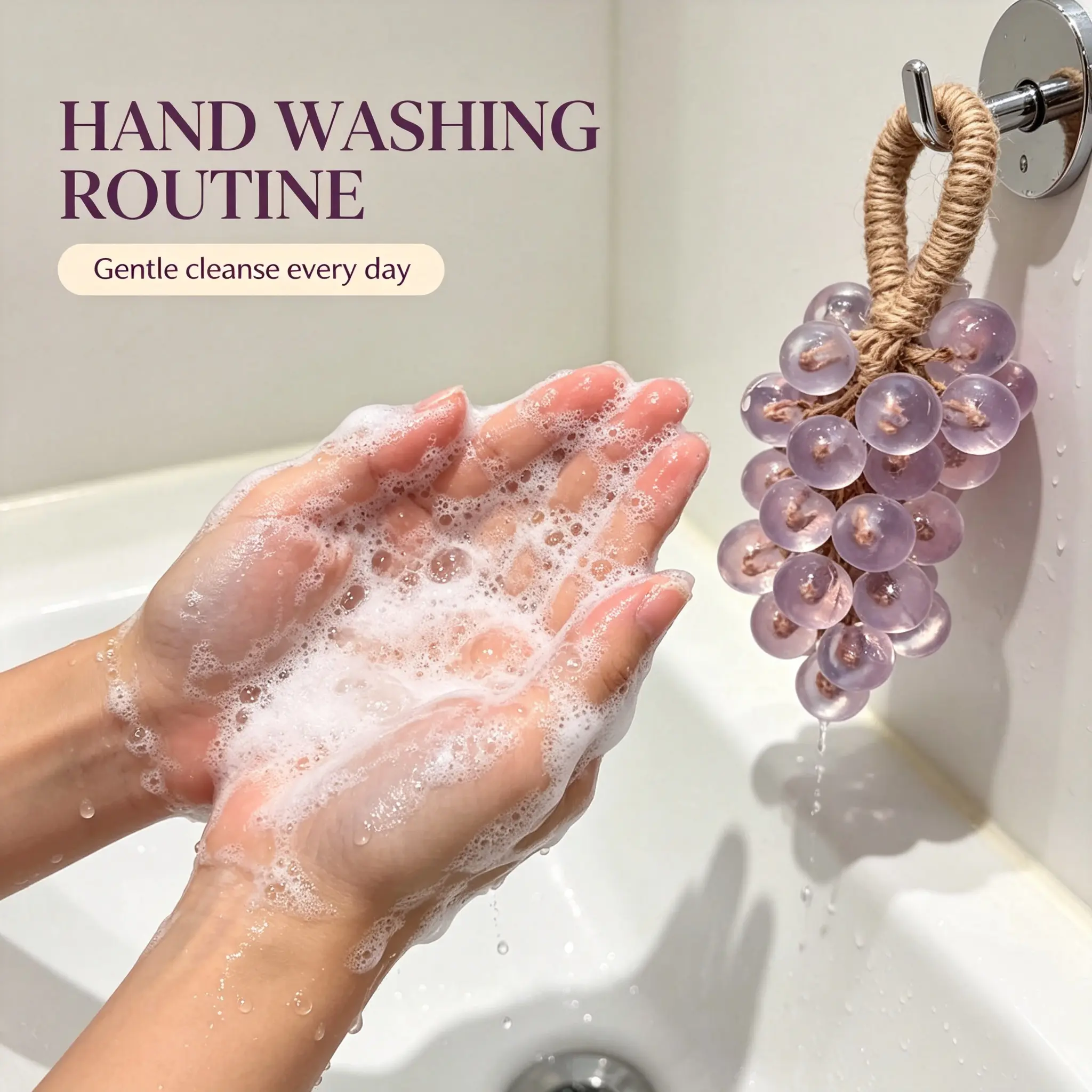 Purple Crystal Grape Handmade Soap Bar, Natural Grape Extract & Plant Glycerin Gentle Cleansing Soap, Antioxidant-Rich Formula, Brightening & Hydrating Care, Daily Facial & Shower Body Wash Soap for Glowy Radiant Skin