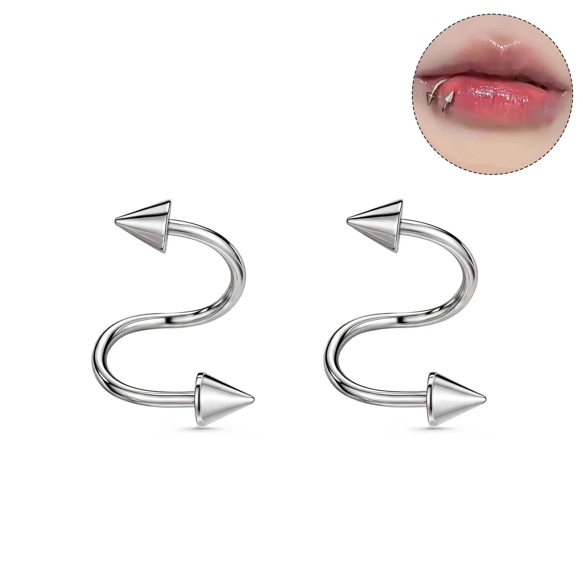 Oufer 16G 2PCS Single-Side Snakebites Lip Ring, Stainless Steel Internally Threaded Spikes Fashion Body Jewelry, Modern Cartilage Helix Piercing Accessory with Flexible Styling & Tarnish-Resistant Durability