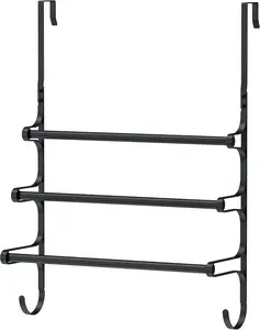 Over The Door Towel Rack, Over Door Towel Rack for Bathroom Door, Triple Towel Storage Holder with Hooks (Matte Black, 17.32" L)
