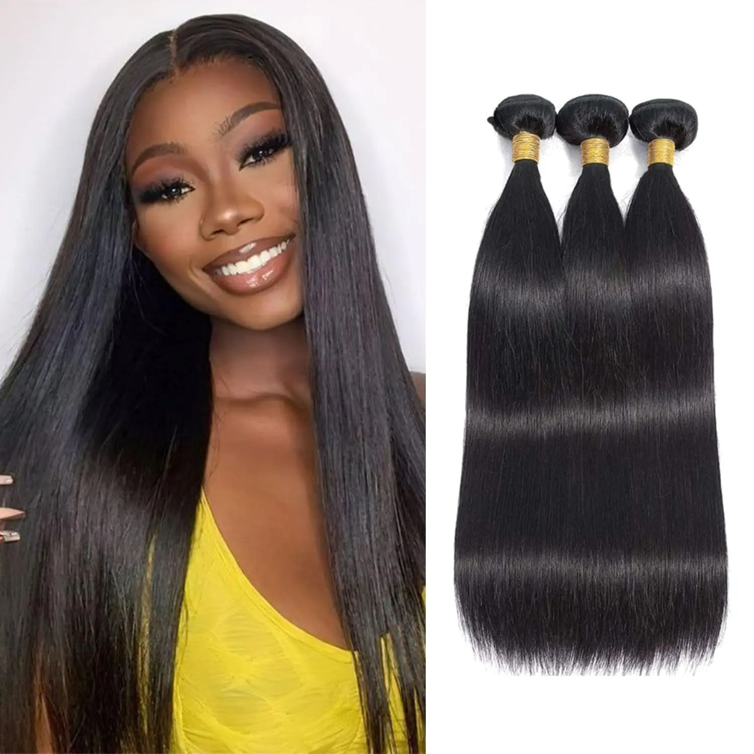 Brazilian Straight Human Hair Bundles 3 Bundles 10-32 Inch – 12A Virgin Hair Extensions Natural Color No Shedding Tangle Free Soft Long Lasting
