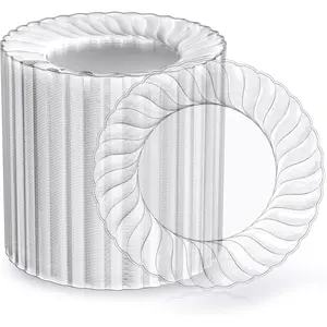 100-piece set 6inch Transparent Plastic Plates, Disposable Heavy-duty Salad Dessert Plates - Premium Hard Plastic Plates, Suitable for Weddings, Parties, and Events, Exquisite Disposable Transparent Plates