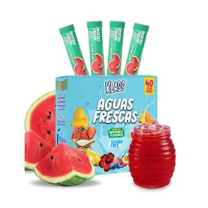 Klass Aguas Frescas, Powdered Drink Mix, 40 Singles Zero Sugar & Caffeine-Free Powder Packets, Water Drink Mix, Flavor: Watermelon - 5 Calories Per Packet & Natural Flavors
