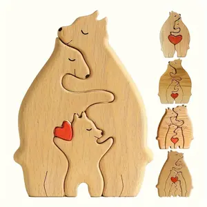Mother/Father Day Gift, DIY Wooden Crafts Ornaments, Bear Family Personalized Wooden Art Puzzle, Bear Sculpture Gifts for Mom/Dad
