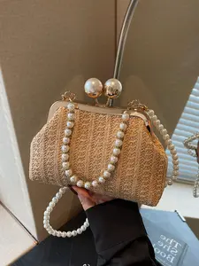 2026 New Fashion Simple Shoulder Bag Clip Pearl Shell Bag Trendy Woven Crossbody Beach Handbag, Stylish Single-Shoulder Purse, Casual Trendy Bag