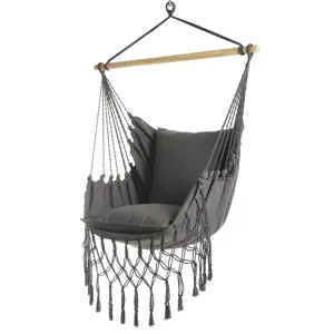 Gray Boho Macrame Hammock Chair Swing