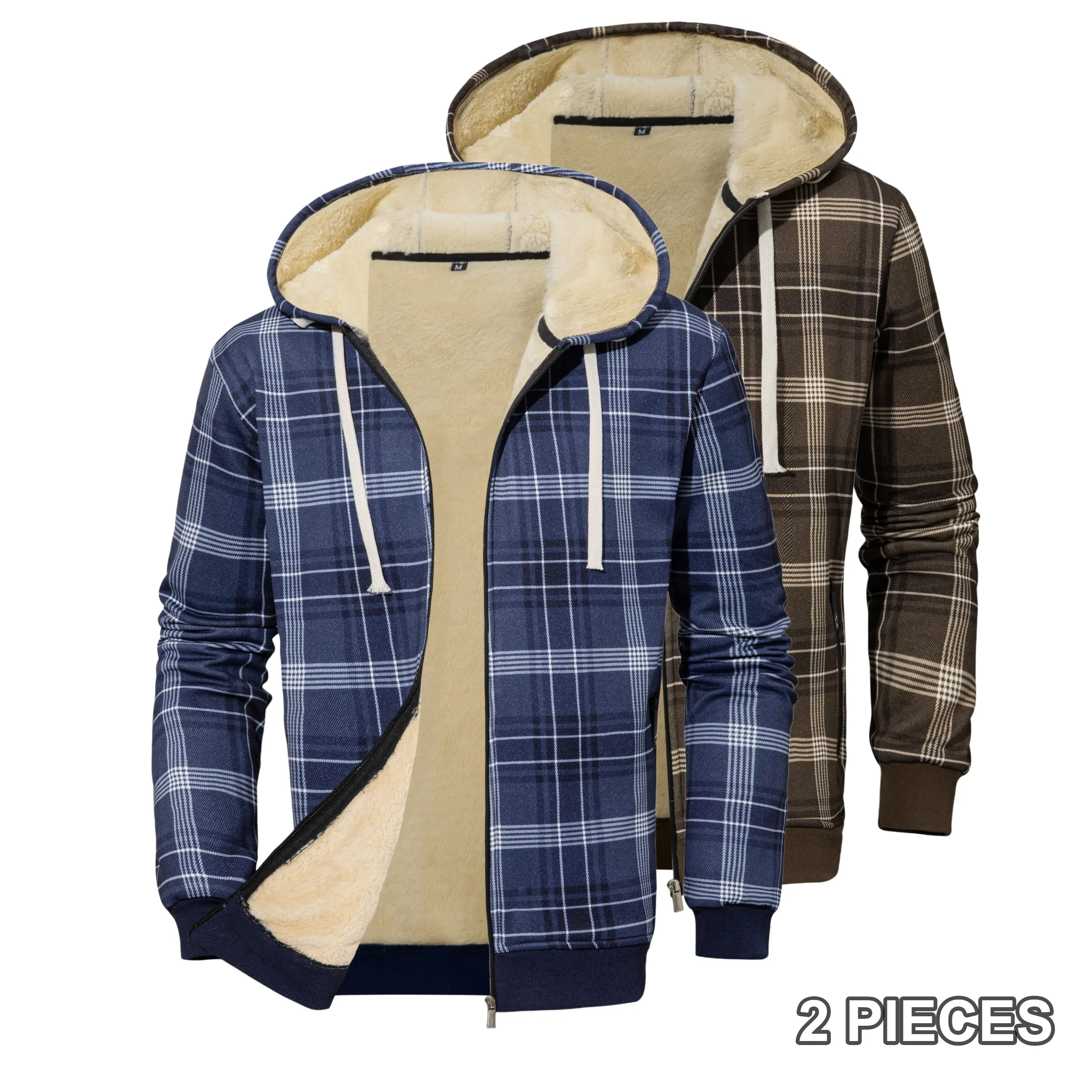 Men Plaid Print Zip Up Hooded Jacket Loose Casual Men Outerwear Multiple Color Options Plush Fleece Lined Warm Coat For Cold Days Daily Commute Outdoor Walking Relaxed Long Sleeve Male Zip Front Outer Garment