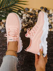 Spring Summer New Women's Dad Shoes Breathable Mesh Sneakers, Thick Sole Height Increasing Comfort Sport Casual Shoes, Lightweight Sneakers