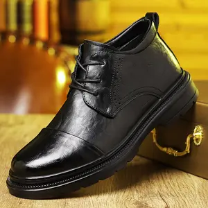 DINAOR Men's High-top Business Leather Shoes Comfortable Soft Sole Height Increasing Dress Shoes Versatile Formal Lace-up Shoes