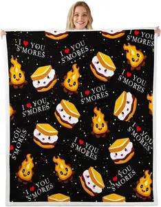 Feelyou Cute Marshmallow Cookie Adult Fleece Throw Blanket - Plush Fleece, Flannel Cozy, Soft Cozy, Black Sherpa for Bed, Sofa, Flannel Cozy Blanket, Soft Cozy Blanket