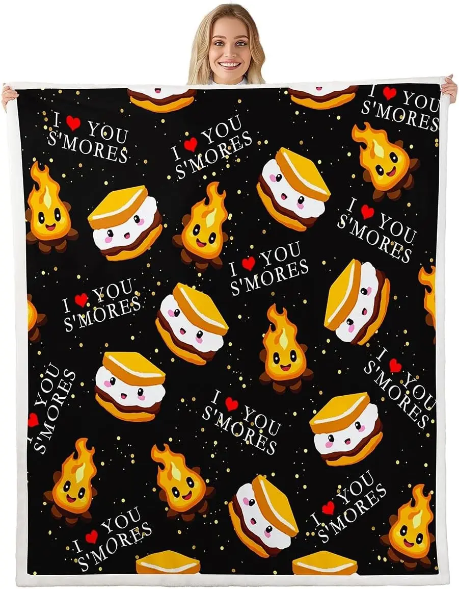Feelyou Cute Marshmallow Cookie Adult Fleece Throw Blanket - Plush Fleece, Flannel Cozy, Soft Cozy, Black Sherpa for Bed, Sofa, Flannel Cozy Blanket, Soft Cozy Blanket