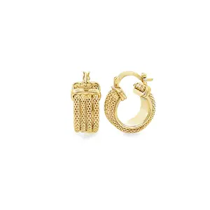 18K Gold Filled Wheat Chain Huggies Small Designed Lever back Hoop Earrings