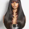 Long Layered Straight Wigs for Women, 24 Inch Glueless Realistic Synthetic Wig with Bangs, Heat Resistant Natural Layered Wig, Synthetic Fiber Wig, Glueless HD Wigs, Hair Wigs