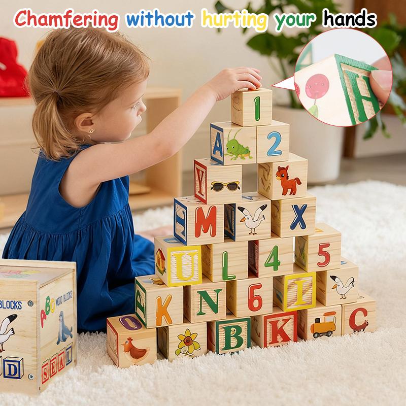 【Build anything】27 PCS Large Wooden Blocks for Toddlers 1-3, Alphabet Number Stacking Toys, Montessori Learning Toys for Babies, Educational Kids Gifts