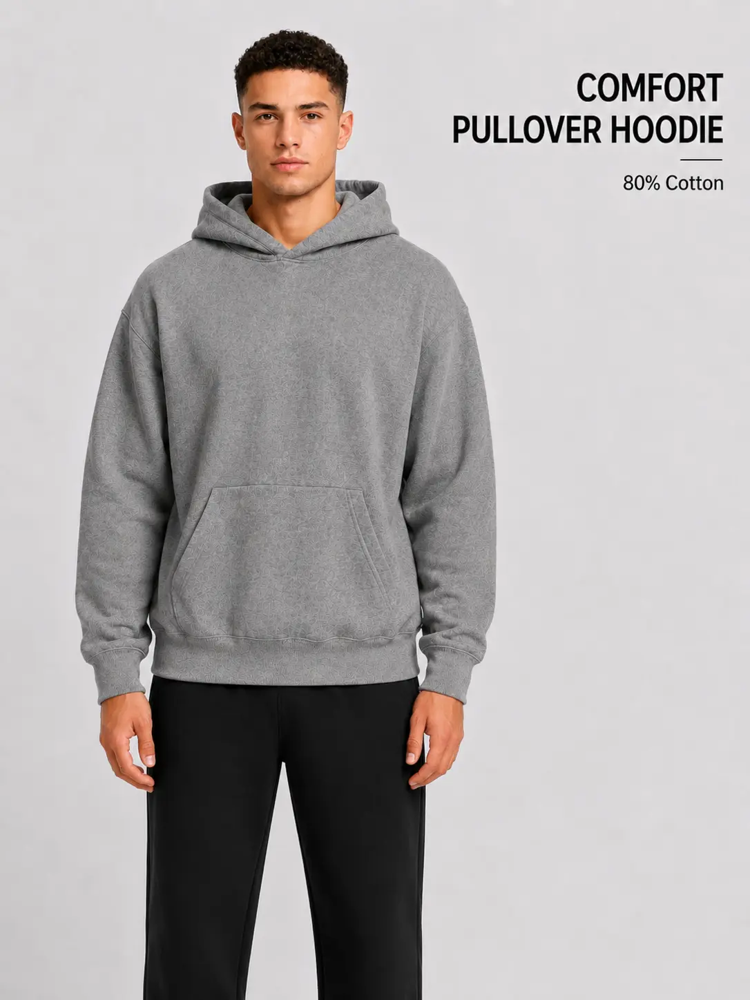 Men's Deep Gray Oversize Menswear Long-Sleeve Cotton Pullover Hoodies - Plain, Casual Athletic Basic, All Genders Hoodies for Daily Outings