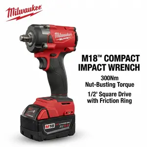 Milwaukee M18 FIW212 18V Cordless Impact Wrench For Automotive And Mechanical Use With 1/2-Inch Square Drive And 300Nm Torque