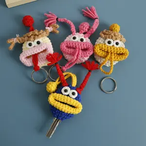 Cute cartoon hand-knitted sausage-mouth key bag, wool crocheted tram key cover, creative door key shell, motorcycle key cover Keychain Pendant Hand Made