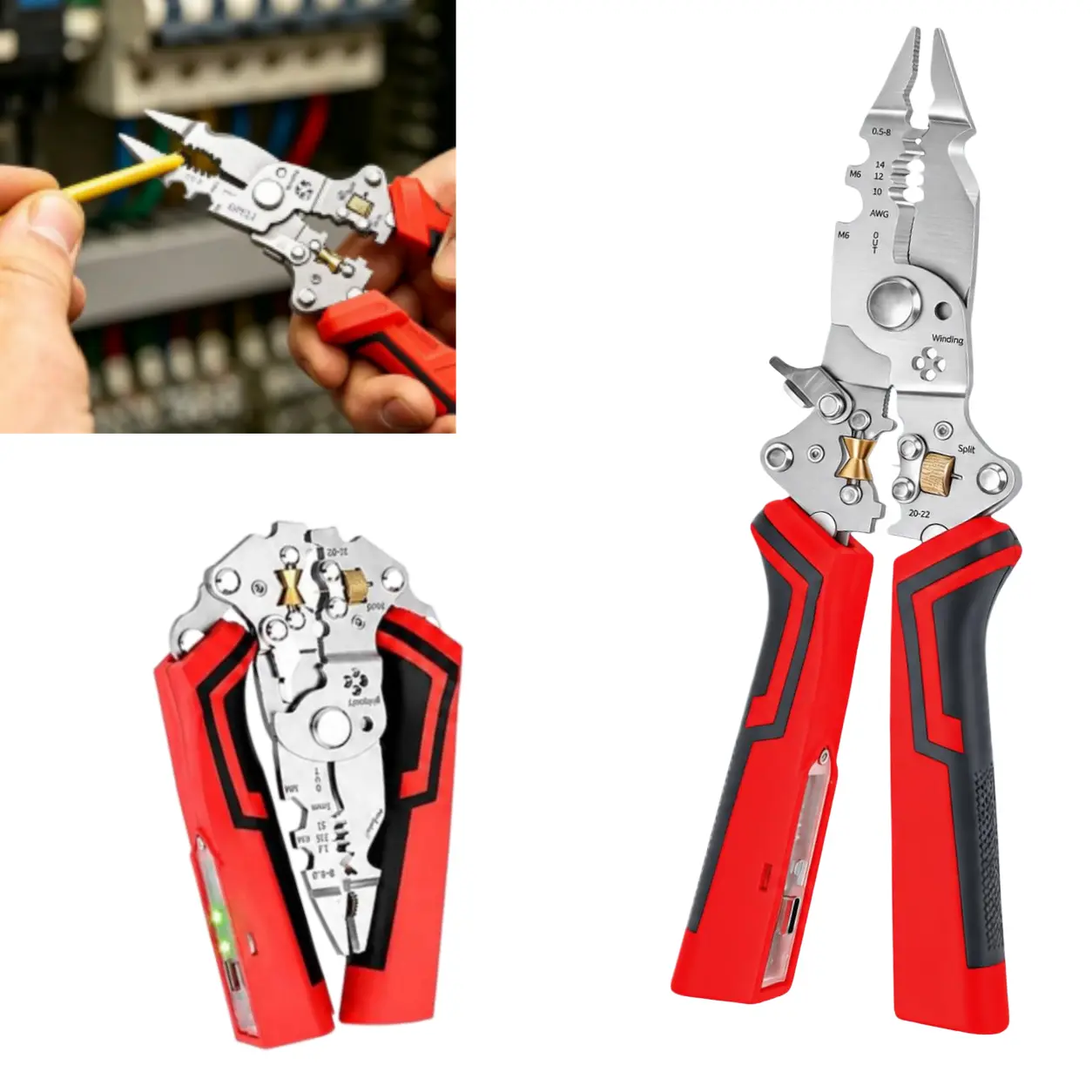 16-in-1 Professional New Multi-functional Wire Stripper, 12V to 250V AC/DC Live/Neutral/Hot Wire Judgment, Wire Cutting and Pulling, Wire Stripping