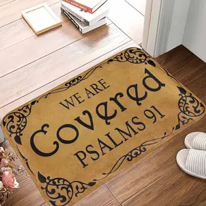 Psalm 91 "We Are Covered" Religious Door Mat, Faith Christian Scripture Print Inspirational Quote, Non-Slip Durable Easy Clean Floor Mat for Entryway, Home, Living Room, Kitchen, Spiritual Housewarming Gift, Welcome Rug, Entrance Way Decor Accent
