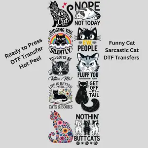 Funny Cat/ Sarcastic Cat Premade DTF Gang Sheet - Adult Prints, Funny Cat Heat Transfer, Sarcasm Transfer, 10 Prints