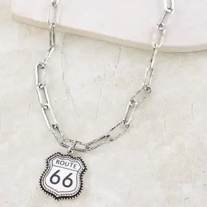 Route 66 Pendant Necklace 18 Inches Long with 1.5 x 1.25 Inch Lobster Closure and Extending Hooks