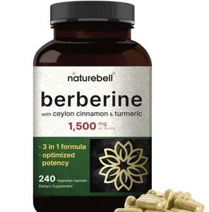 Berberine Supplement 1,500mg with Ceylon Cinnamon & Turmeric Root, 240 Veggie Capsules | 97% Pure Berberine HCL | Supports Balanced Sugar Levels & Heart Health | Vegan, Non-GMO