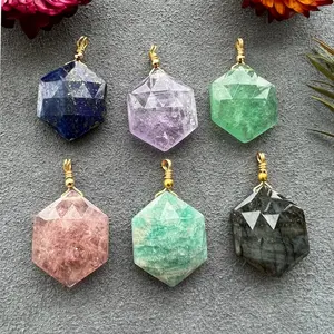 New Natural Stone Pendant Carved Hexagonal Amethyst Pendant DIY Independent Decorative Wrapper Accessories